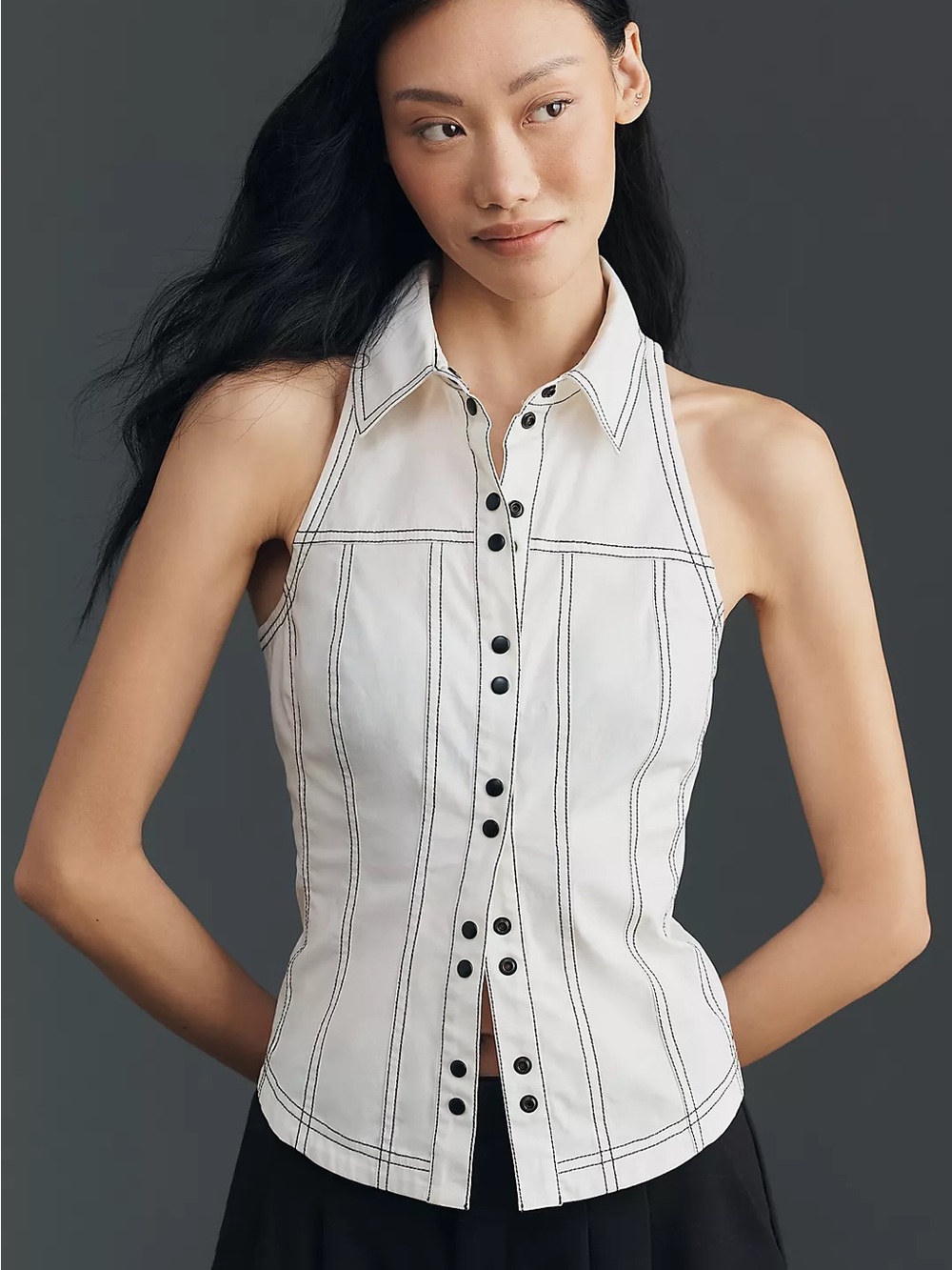 Anthropologie Pilcro Contrast Stitch Sleeveless Top